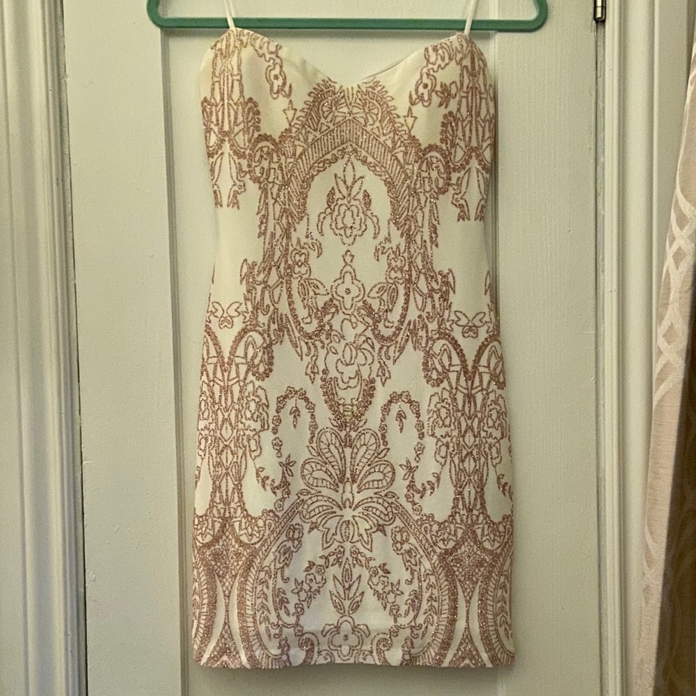 NWT Sparkly Rose Gold Le Chateau Body-con Dress